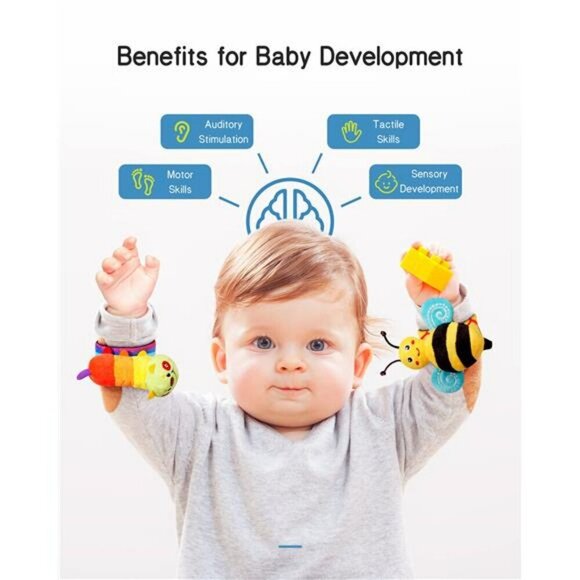 Baby Wrist Rattle Socks and Foot Finder Set Perfect Baby Toys for 0-12 Months - Picture 4 of 8